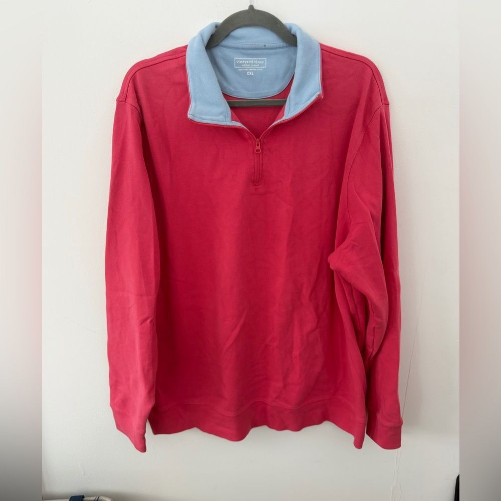 Vineyard Vines Men's pink Pullover 1/4 zip with Light Blue Collar XXL